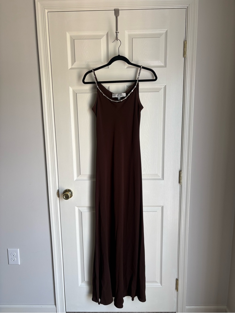 Lillie Ruben Brown Maxi Slip Dress with Chain Trim